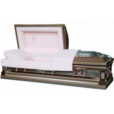 Lacy rose metal casket and coffin with crepe interior