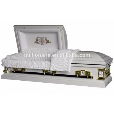 White cross open book metal caskets stainless steel